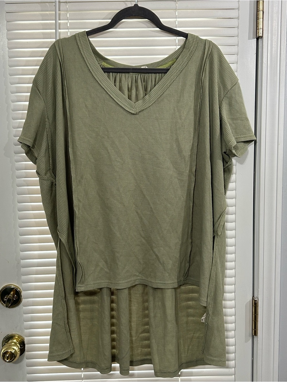 Peach Love California Olive Green Waffle-Knit V-Neck Tunic
